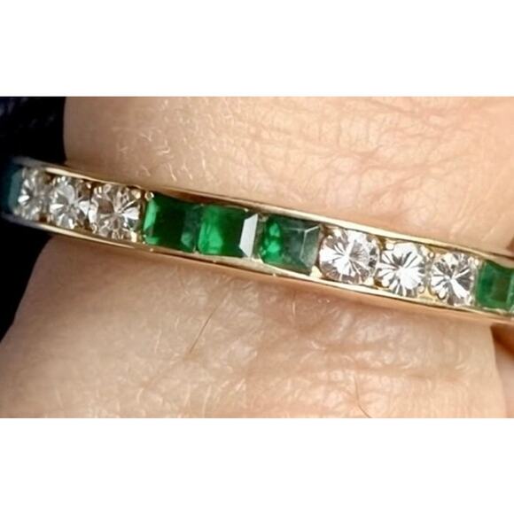 Bailey Banks Biddle 2CT TOTAL Emerald/Diamond 14KT Yellow Gold Eternity Ring 5 - Picture 13 of 13